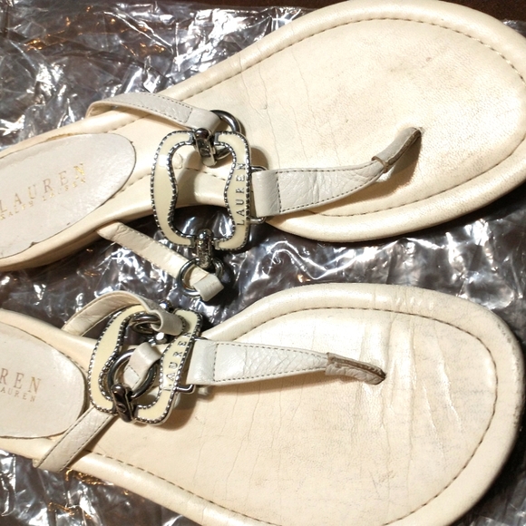 Ralph Lauren White Buckle Sandals - Picture 1 of 7